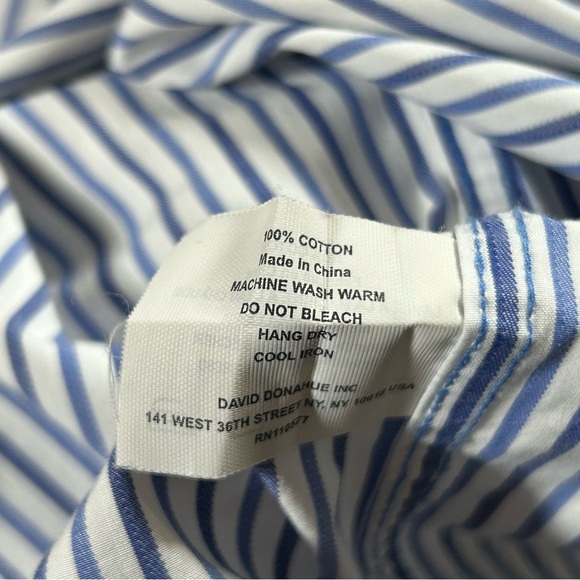 David Donahue Mens Dress Shirt Button Up Long Sleeve Blue White Stripes Size XL - Picture 8 of 8